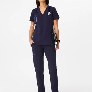 Figs Scrub Set Women's Navy  L Casma 3-Pocket Top & M/P Yola Cargo Skinny Pants